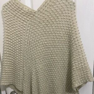 Cream Textured Knit Poncho Sweater